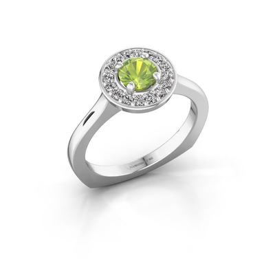 Anello di alone del platino di alone con un grande Peridot abbracciato dalle più piccole pietre preziose graduate