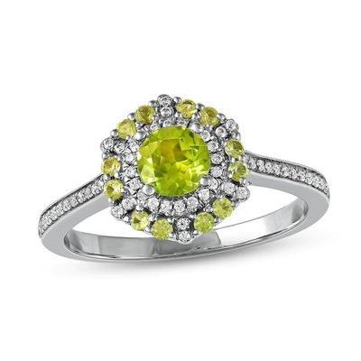 Peridot verde &amp; oro bianco di ct TW 10K dell'anello 1/6 della CZ in argento
