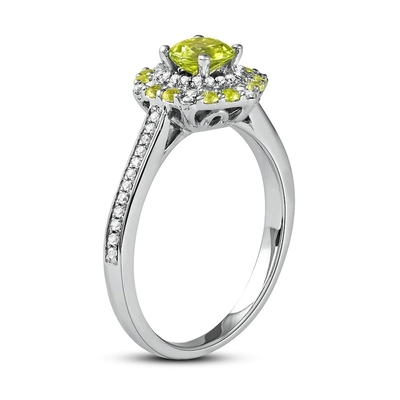 Peridot verde &amp; oro bianco di ct TW 10K dell'anello 1/6 della CZ in argento