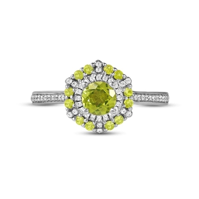 Peridot verde &amp; oro bianco di ct TW 10K dell'anello 1/6 della CZ in argento