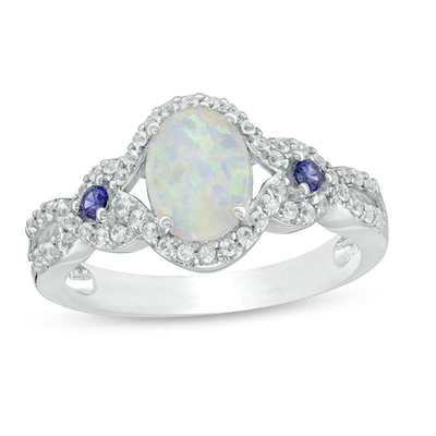 opale in forma di cuore di 5.0mm e 1/8 di CT. Anello della struttura di T.W. CZ in Sterling Silver