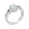 Anello blu e bianco Laboratorio-creato ovale dell'opale, di Sapphire Open Frame Twist Shank in Sterling Silver