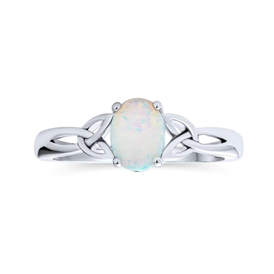 Anello Laboratorio-creato ovale di accento di Opal Celtic Love Knot Side in Sterling Silver