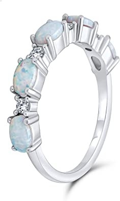 La CZ sottile accenta l'eternità che accatastabile di 1/2 il rosa blu ovale ha creato Opal Band Ring For Women