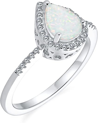 Il micro minuta della pietra preziosa pavimenta l'alone della CZ ha creato Opal Ring Pear Shape Teardrop bianco