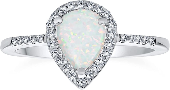 Il micro minuta della pietra preziosa pavimenta l'alone della CZ ha creato Opal Ring Pear Shape Teardrop bianco