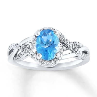 Anello di fidanzamento di pietra 925 Sterling Silver di Topaz And CZ tre blu svizzeri classici