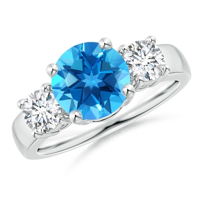 Anello di fidanzamento di pietra 925 Sterling Silver di Topaz And CZ tre blu svizzeri classici