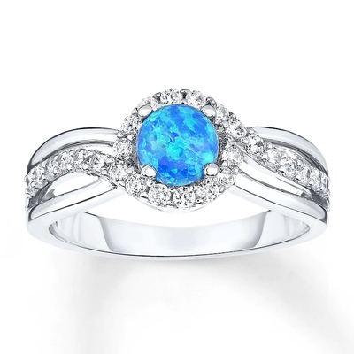 Il laboratorio ha creato Opal Ring White Topaz With blu 925 Sterling Silver
