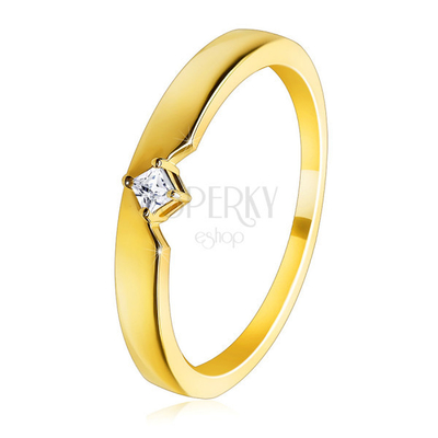 anello di oro 9K - con uno zircone quadrato tagliato e di sporgenza metta in un supporto Quattro punti