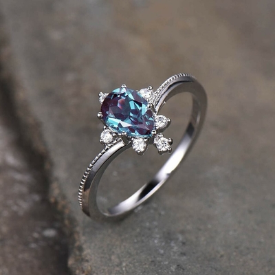 Gioielli di pietra dell'alessandrite sintetico, 925 anelli di Sterling Silver Lab Created Alexandrite