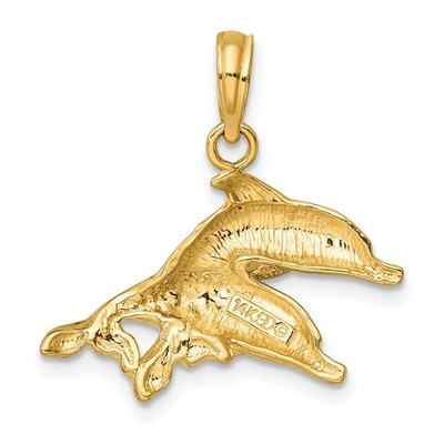 l'oro giallo 10K ha lucidato l'incanto inciso del pendente dei delfini con la collana leggera della catena della corda dell'oro giallo 14K