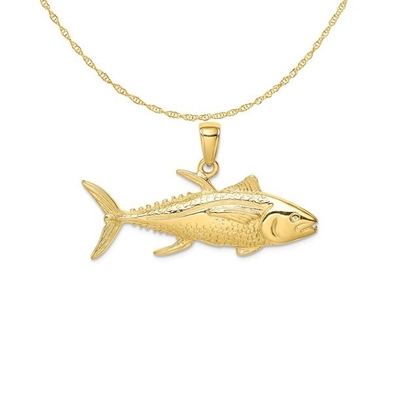 l'oro giallo 10K ha lucidato l'incanto inciso del pendente dei delfini con la collana leggera della catena della corda dell'oro giallo 14K