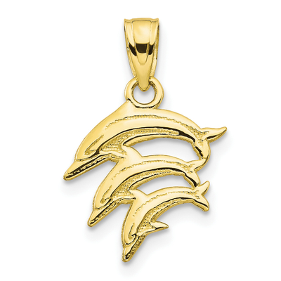 l'oro giallo 10K ha lucidato l'incanto inciso del pendente dei delfini con la collana leggera della catena della corda dell'oro giallo 14K