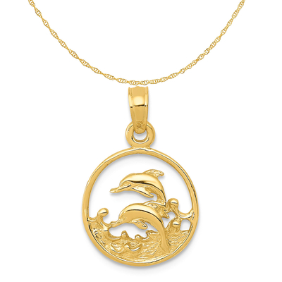 Carati in collana leggera gialla 18 della catena della corda dell'oro giallo di Tuna Fish Pendant Charm With 14K dell'oro giallo di carati 10K