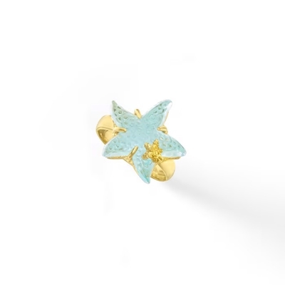 Anello di vetro veneziano blu delle stelle marine di Tagliamonte 16mm dell'italiano in oro 18kt sopra Sterling