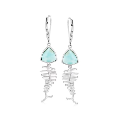 Il pesce di Larimar disossa gli orecchini unici delle gemme di goccia in Sterling Silver