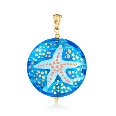 Pendente di vetro delle stelle marine di Murano dell'italiano in oro 18kt sopra Sterling