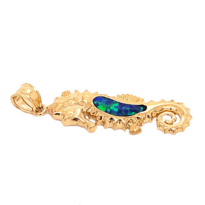 Oro giallo Sapphire Seahorse Pendant Necklace blu, gioielli di vita di mare di stile dell'oceano