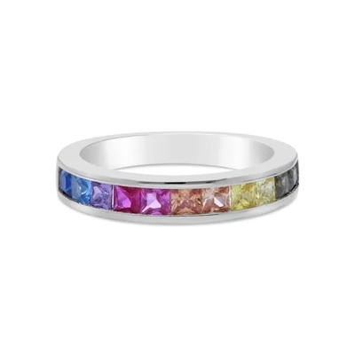 Le baguette di Sterling Silver Rainbow CZ della vendita all'ingrosso 925 lapidano i gioielli del partito di Ring Multicolor Zircon Ring For