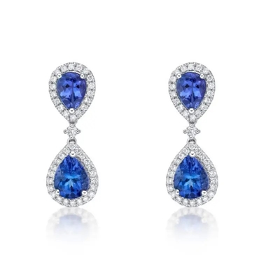 Gioielli di nozze, rodio blu dell'argento della pietra 925 di colore di Tanzanite dell'orecchino lungo placcato
