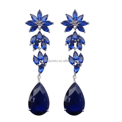 Gioielli di nozze, rodio blu dell'argento della pietra 925 di colore di Tanzanite dell'orecchino lungo placcato