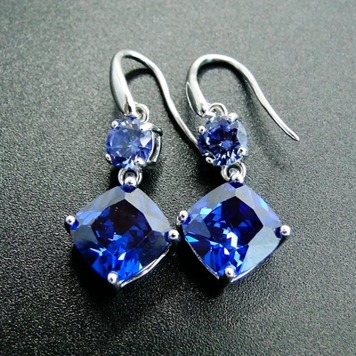 Gioielli di nozze, rodio blu dell'argento della pietra 925 di colore di Tanzanite dell'orecchino lungo placcato