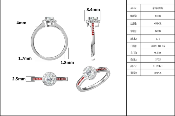 Anello d'argento delle donne del taglio 9k Moissanite 925 rotondi di pietra principali del modello