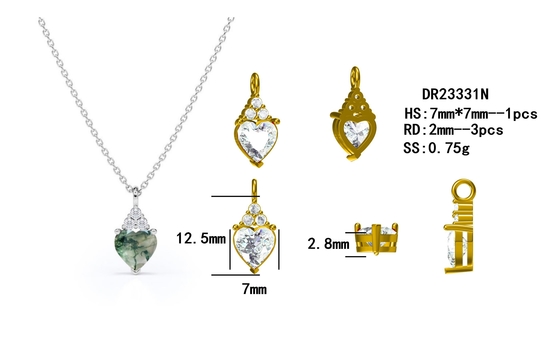 Collana semplice cruda d'argento di Moss Crystal Agate Jewelry Complete Wedding di verde dell'indennità 925 da vendere