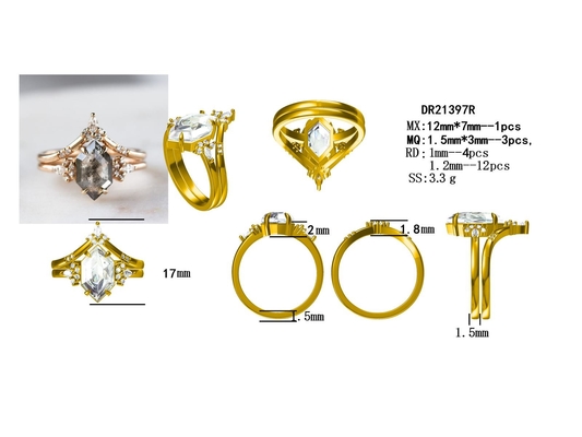 L'esagono d'argento 925 ha tagliato le donne Ring Sets di Diamond Moissanite Ring Curved Matching del pepe e del sale