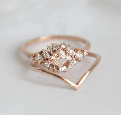 L'oro di 925 Sterling Silver Fascination Pretty Rose ha placcato l'alone scintillante fine Ring Set del Morganite