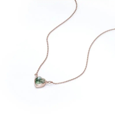 925 luce naturale semplice d'argento Moss Agate Necklace For Sale a forma di cuore verde elegante brillante