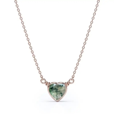 925 luce naturale semplice d'argento Moss Agate Necklace For Sale a forma di cuore verde elegante brillante