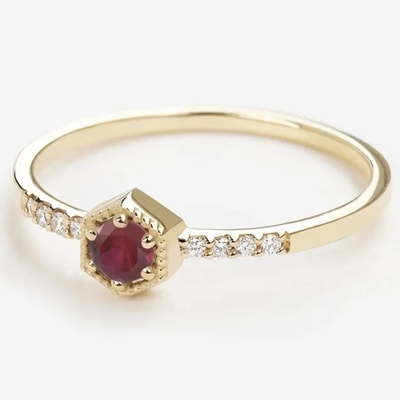 Impegno minimo Ring Dainty Unique di Sterling Silver Natural Ruby Hexagon del regalo
