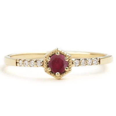 Impegno minimo Ring Dainty Unique di Sterling Silver Natural Ruby Hexagon del regalo