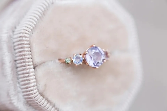 Anello naturale del quarzo della lavanda, 925 anello di pietra di Sterling Silver Rose Gold Plated cinque