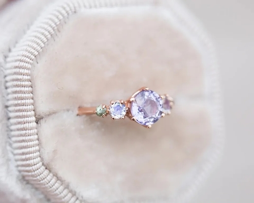 Anello naturale del quarzo della lavanda, 925 anello di pietra di Sterling Silver Rose Gold Plated cinque