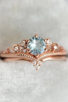 S925 delicati Rose Gold Plated Natural Round modellano l'acquamarina Ring Women Jewelry