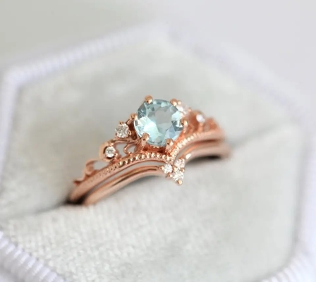 S925 delicati Rose Gold Plated Natural Round modellano l'acquamarina Ring Women Jewelry