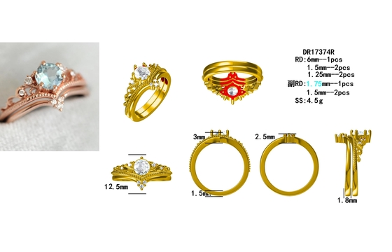 S925 delicati Rose Gold Plated Natural Round modellano l'acquamarina Ring Women Jewelry