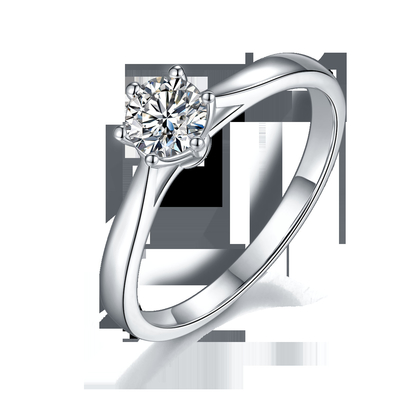 Argento minimalista Ring Round Cut White Moissanite CZ dei gioielli 9K di nozze