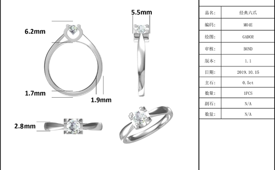 Gioielli minimalisti di nozze della CZ dell'anello d'argento bianco di Moissanite 9K del quadrato