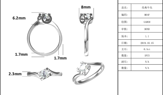 Gioielli minimalisti di nozze della CZ Moissanite 9K dell'anello d'argento bianco trapezoidale di RD 4MM
