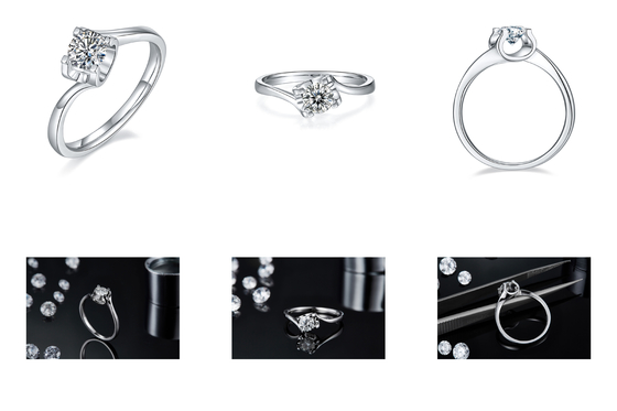 Gioielli minimalisti di nozze della CZ Moissanite 9K dell'anello d'argento bianco trapezoidale di RD 4MM