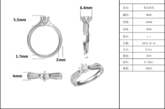 Il minimalista progetta i gioielli dell'oro 9K, Moissanite 925 Ring Set d'argento