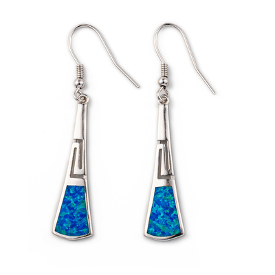 925 con gli orecchini greci 925 di chiave di meandro di Sterling Silver Blue Retro Opal con Sterling Silver