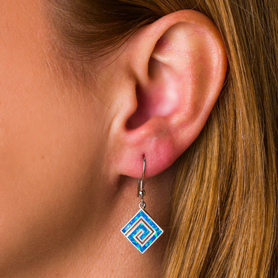925 con gli orecchini blu chiave di Sterling Silver Natural Greek Opal Dangle Crystal per le donne