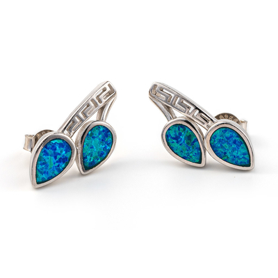 925 con la chiave Garnet Stud Meander Opal blu naturale di Sterling Silver Greek   Orecchini per le donne