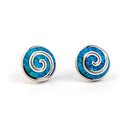 925 con la chiave Garnet Stud Meander Opal blu naturale di Sterling Silver Greek   Orecchini per le donne