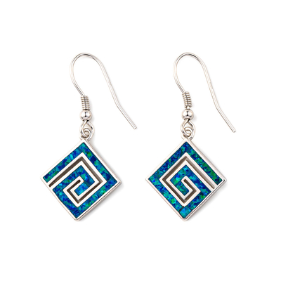 925 con la chiave Garnet Stud Meander Opal blu naturale di Sterling Silver Greek   Orecchini per le donne